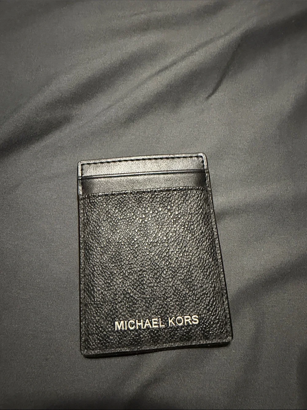 Michael Kors Black Pebbled Leather Card Holder with Gold Logo